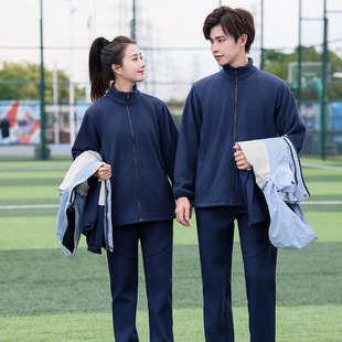 Autumn and Winter High School Students' Rusher Clothes School Uniform suit Junior High School High School Class Clothes fleece-lined Thickened Warm Sports Three-piece Set
