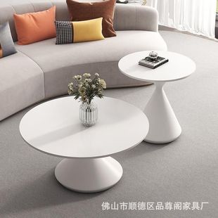 Cream Wind Internet Popular Round Solid Wood Coffee Table for Living Room Home Small Apartment Designer's Homestay and Quiet Wind Coffee Table Combination