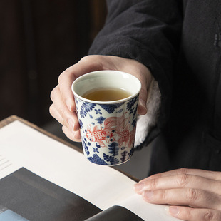 Tea Cup ceramic vintage blue and white glazed red Single Cup Cola Cup personal dedicated Master Cup antique blue and white porcelain tea cup