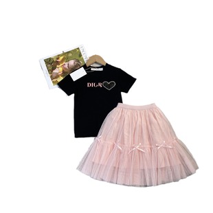 2024 Summer New Girls' Short-sleeved T-shirt Bow Skirt Large Children's Baby Skirt Set 2-piece Set