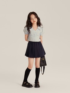 Amybaby Girl's Skirt 2024 Summer New Children's Simple Solid Color JK College Style Pleated Skirt