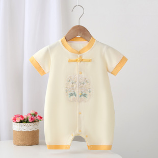 Summer New National Trendy Embroidered Baby Chinese Style Jumpsuit for Going Out Baby Harper Boneless Climbing Full Moon Suit