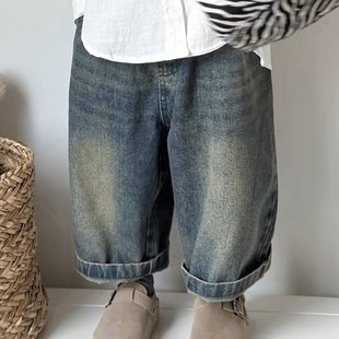 Jeans 2025 Spring and Autumn Middle and Small Children's Korean Pants Fashionable Loose Western Style American Style Wide New Pants Men's and Women's Legs