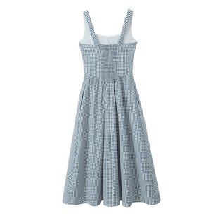 Amazon wholesale summer new women's check printed pullover sleeveless waist sling long dress