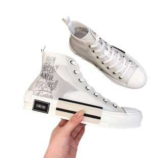 European Station High-top Casual Shoes Lace-up Sports Sneakers Canvas Old Flower Letter All-match Breathable Men's Shoes Short Boots Trend