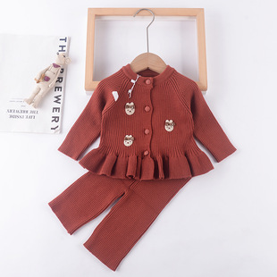 Children's clothing girls autumn suit 2024 new little girl sweet cardigan long sleeve sweater two-piece wholesale tide