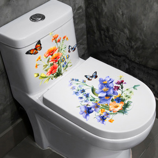 Cross-border Amazon Flower Stickers Warm Plant Wall Stickers TEMU Explosions Toilet Cover Stickers Bathroom Toilet