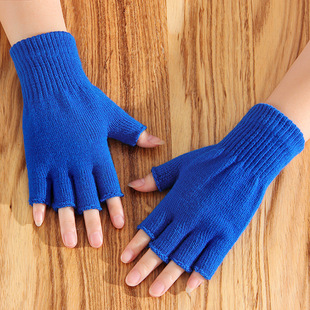 Solid Color Half Finger Student Writing Fleece Thickened Warm Women's Autumn and Winter Touch Screen Wool Outdoor Cold-proof Korean Gloves