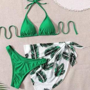 2024 New Amazon Lanyard Lace Mesh Dress European and American Three-piece Beach Bikini Swimsuit Women