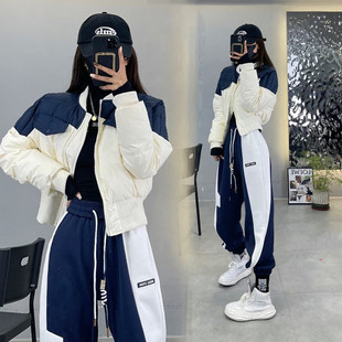 C3M Winter Cotton-padded jacket suit Women's Thickened Baby Velvet High Waist Sports Pants New Styline Cotton-padded Coat Two-leggings