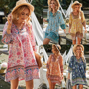 AliExpress Station Amazon Bohemian Leisure Wind Платье 2024 Summer Independent Station