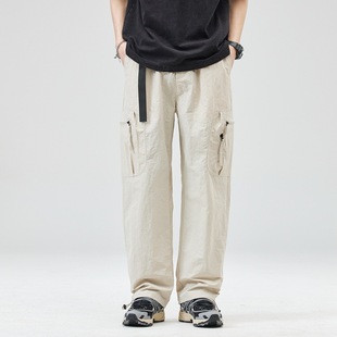 2024 Spring and Autumn Casual Pants Men's Trendy High Street Multi-Pocket Cargo Pants Outdoor Rush Pants Loose Straight Floor