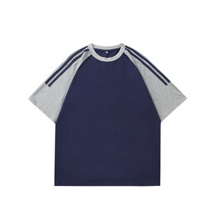 Wuhang 2024 Summer new Japanese street fashion college style raglan sleeve three bars short sleeve men's T-shirt