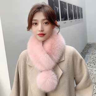 Classic Autumn and Winter Faux Fox Fur Big Ball Scarf Warm and Comfortable Plush Scarf Men's and Women's Style Shawl Fashion Fur Collar