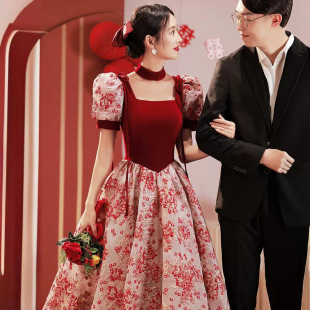 Bridal wine red toast dress usually can wear engagement dress 2024 new wedding evening dress large size small spring