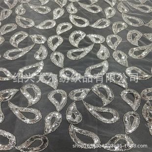 Polyester Korean Net Silver Rice Beads Crystal Sequins Simple Full-width Cashew Flower Bead Tube Embroidery Fashion Fabric