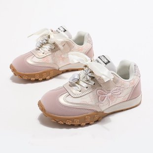 Children's shoes girls moral training shoes 2025 spring new bow embroidery casual shoes little girl breathable sneaker
