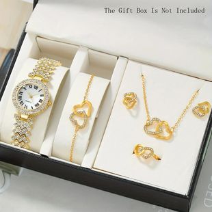 Foreign Trade Diamond-encrusted Roman Pattern Women's Watch suit Bracelet Necklace Five-piece Set Quartz Watch Explosions Full Diamond Watch