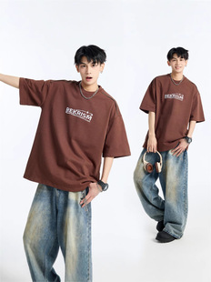 2025 Summer New 320g Double Yarn Solo Shoulder Zipper Ten Thousand Needles Embroidery Craft Cotton Short-sleeved T-shirt for Men