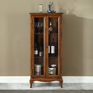 Single Door American Style Solid Wood Bookcase with Door Glass Door Combination Simple Bookcase Living Room Storage Cabinet TV Side Cabinet Wine Cabinet
