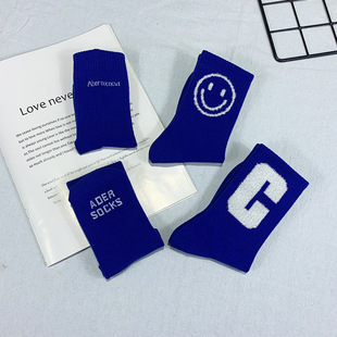 Klein blue socks for women autumn and winter new online celebrity fashion ins mid-calf versatile couple socks letter Big C style wholesale