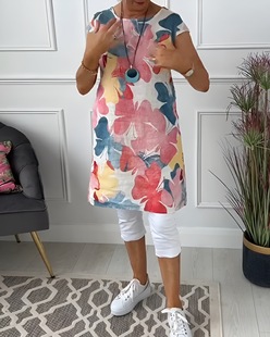 2024 European and American Cross-border Amazon Printed dress Jacket Crewneck Loose Women's Fashion Fashion with Pocket