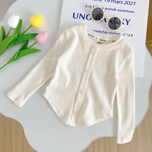 Spring and Autumn New Children's Long-sleeved T-shirt Solid Color Stylish Fashion Breasted Baby Slim-fit Top Girls' Base Shirt