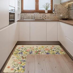 Cross-border Amazon Spring Plant Flower Two-piece Dust-proof and Dirt-resistant Crystal Velvet Kitchen Mat Entrance Door Mat
