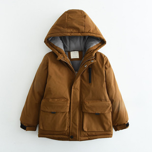8819 2024 Winter New Style Chest Pocket Boy's fleece-lined Thickened Windproof Waterproof Hooded Cotton-padded Jacket