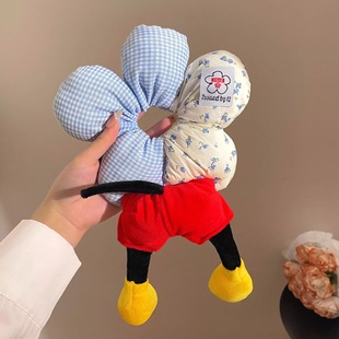 Mickey flower wave point fart large intestine hair ring female cute plush ball head flower princess fall rubber band hair accessories