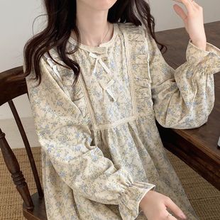 Cute Spring and Autumn 2023 new nightdress home wear pajamas women's spring long dress simple outerwear Women's