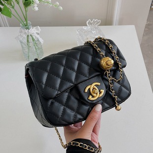 Cross-border Women's Bag 2024 New Fashionable Small Chanel-style Gold Ball Rhombic Crossbody Bag High-grade Chain Small Square Bag