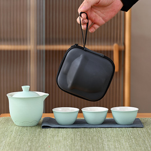 Crude pottery travel tea set suit fast guest cup a pot of three cups cover bowl company business activities gift custom logo