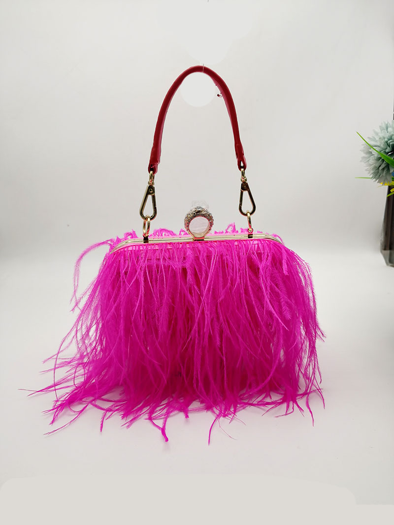 Thai trendy fashion women's bags, imported ostrich feather bags, evening bags, stylish shoulder bags with chain straps, handbags.