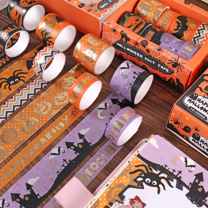 Cross-border Halloween bronzing and paper tape pumpkin bat cartoon sticker hand account sticker DIY hand account material