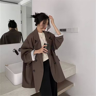 Spring and Autumn brown Suit Jacket Women 2024 Spring and Autumn New Casual Internet Celebrity Fried Street Loose Little Suit