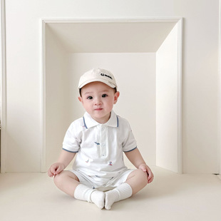 Ins Baby Children's Clothing Boys' Polo Shirt Short-sleeved T-shirt Baby's One-piece Suit Lapel Harper Climbing Summer Fashion