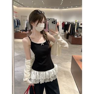 Camisole Women's Summer New Lace Stitching Bow Pure Spice Girl Sexy Bottoming Inner Fashion Top