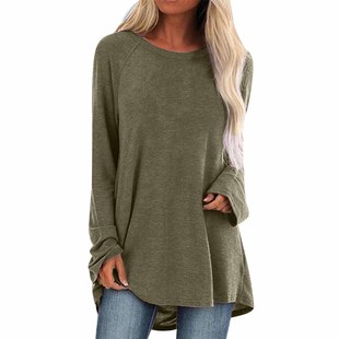 2022 AliExpress wish Amazon new solid color loose long sleeve T-shirt women in stock
