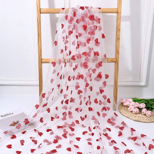 New Red Heart Powder Mesh Fabric Love Printed Gold Mesh Valentine's Day Wedding Dress Accompanying Ceremony Decorative Mesh