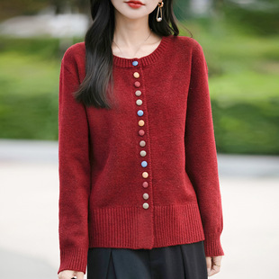 2024 Autumn and Winter New Thickened Seven-stitch Color Button Cardigan Women's High-end Knitted Long-sleeved Sweater Coat Women's Clothing