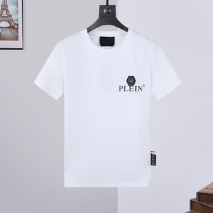Fashion brand Philip plain spring/summer short sleeve men's round neck T domineering personality PP printed casual fashion men's short T