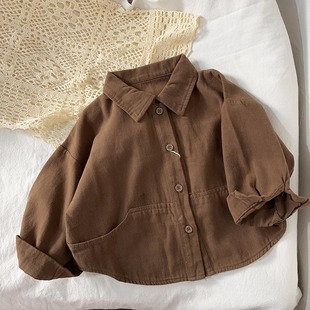 Literary Fan ~ South Korea Boys' Shirt Long Sleeve Spring and Autumn 2025 New Girls' Shirt Baby's Shirt Children's Cardigan