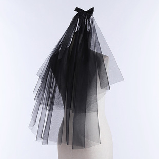 Black Veil Dark Gothic Vintage Bow Bridal Dress Plain Veil Photography Props Halloween Headdress