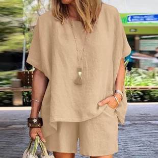 Amazon AliExpress cross-border 2023 spring and summer new suit fashion temperament loose short sleeve shorts two-piece set