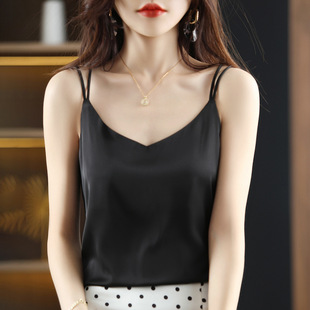 Summer French-style Silk Camisole Women's Open-shoulder V-neck Small Camisole Pure Satin Sexuality Beautiful Back Women's Inner Korean