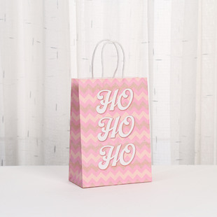 Cross Border Christmas Tote Pink Packaging Bag Shopping Bag Kraft Paper Bag Party Candy Gift Bag Take-Away Bag