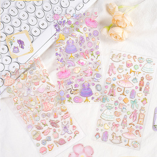 Japanese Aesthetic Gold Foil Hand Account Sticker Fairy Tale Princess Skirt Fashion Gold Foil Children Girl Sticker Water Cup Decoration