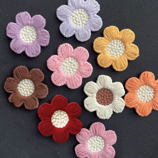 New 3cm Color Embroidered Sun Flower Six-petal Flower Pieces Embroidered Cloth Stickers DIY Clothing Hairpin Patch Stickers