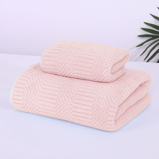 Cross-border coral fleece bath towel household adult towel soft absorbent non-lint striped bath towel suit
